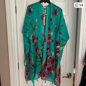 Jade green swim cover / kimono abstract floral NWT 2x